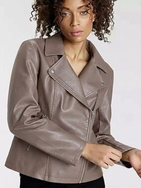 Monk & Lou Faux Leather Vegan Moto Jacket Size XL Taupe
